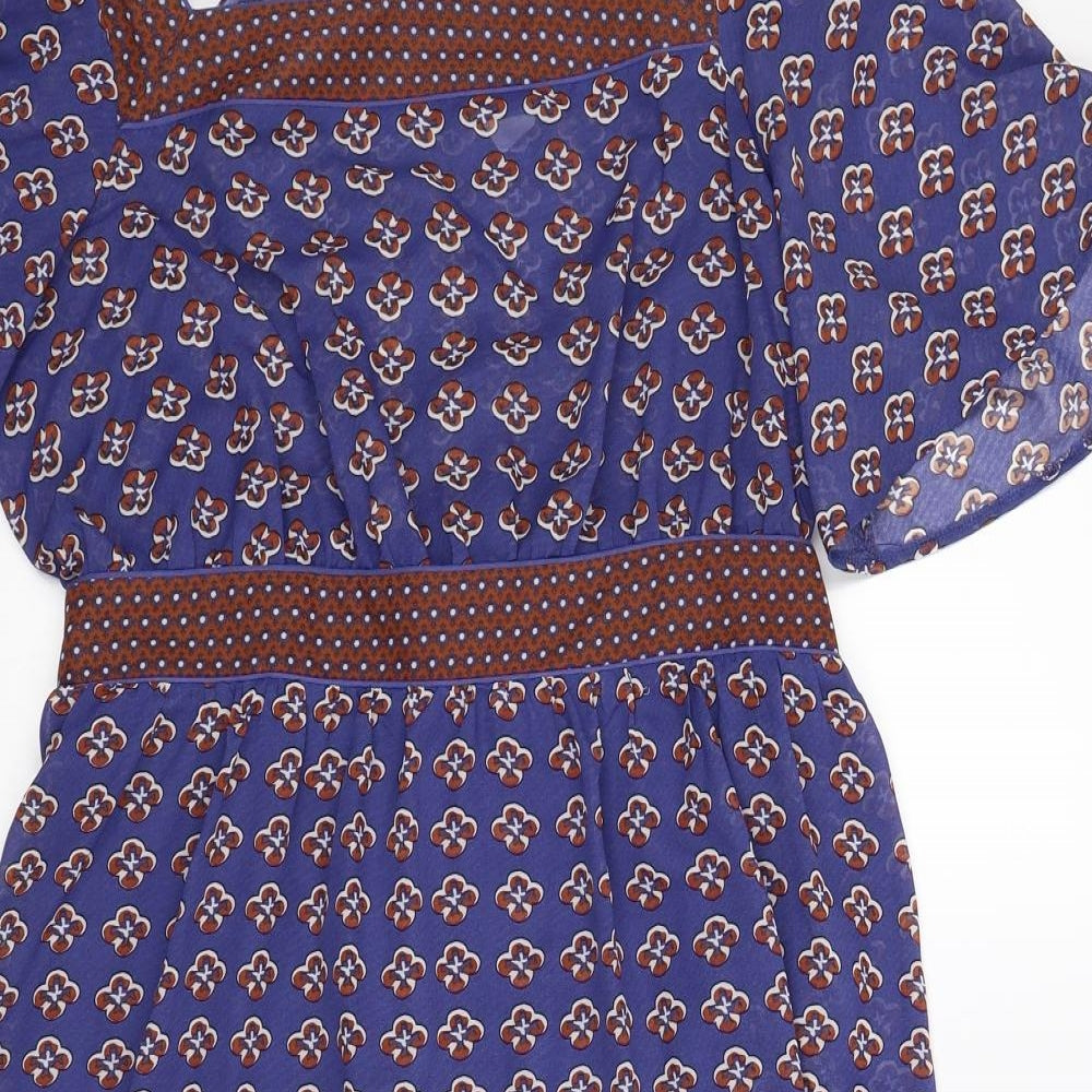 George Womens Blue Floral Chiffon Fit & Flare  Size 16
