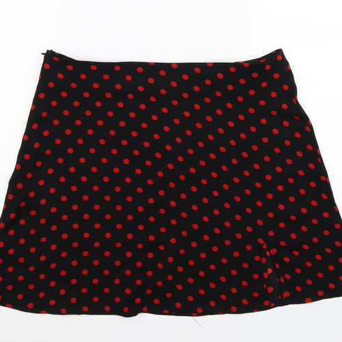 SheIn Womens Black Polka Dot Satin A-Line Skirt Size L