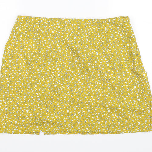 SheIn Womens Yellow Floral Chiffon A-Line Skirt Size L