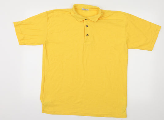 Front view of Highpoint men’s yellow jersey polo, size M