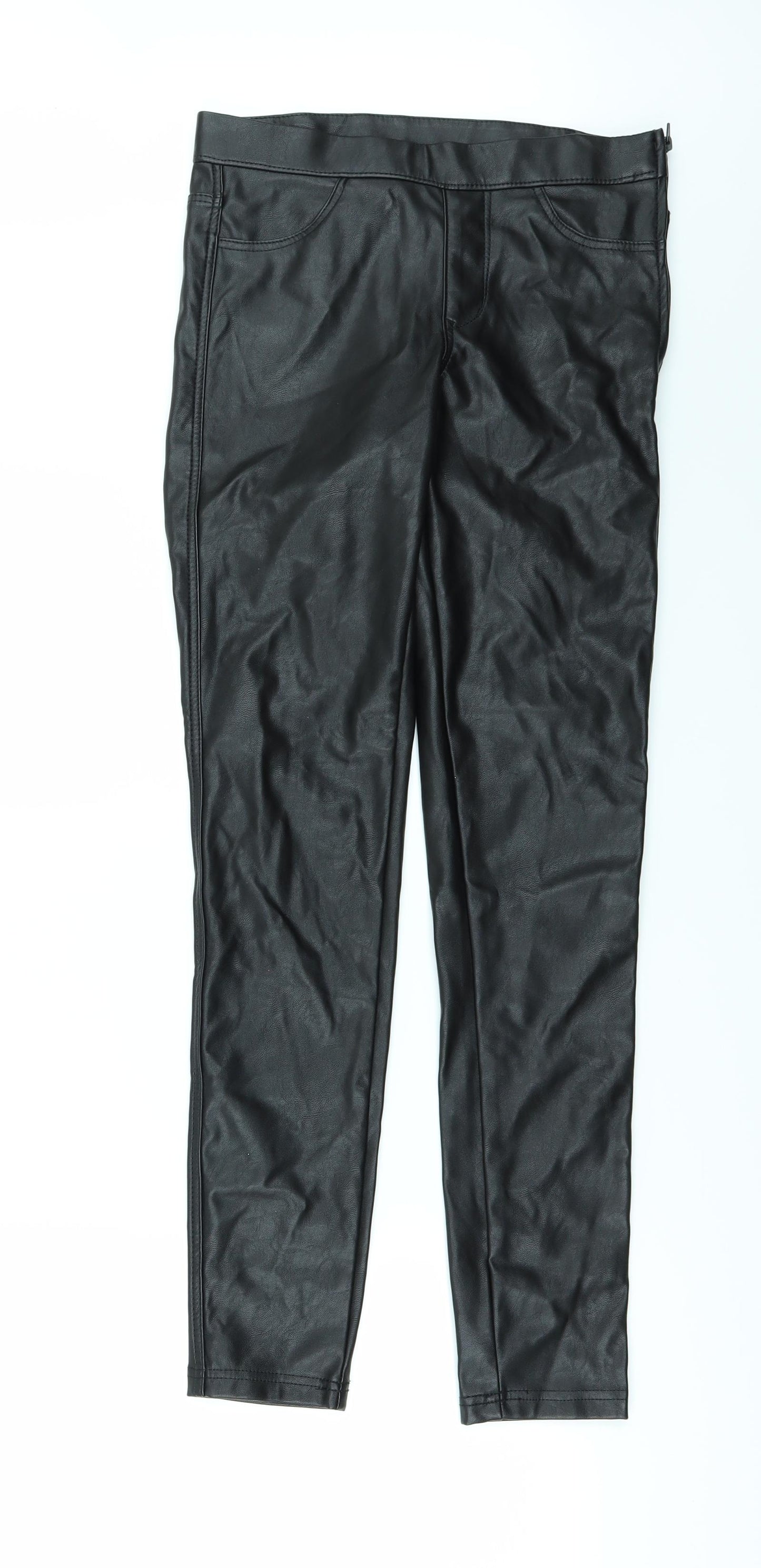 H&M Womens Black   Trousers  Size 8 L29 in - leather look