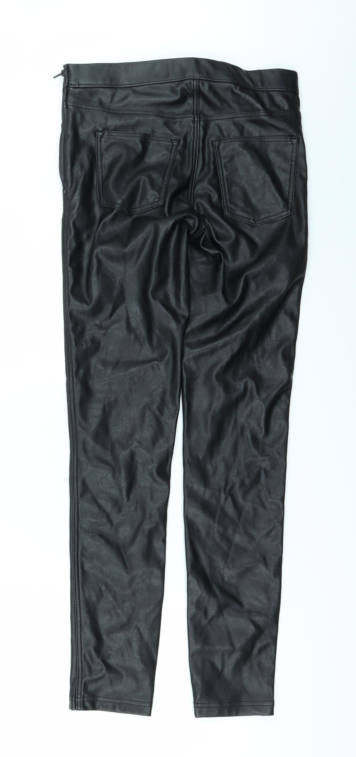 H&M Womens Black   Trousers  Size 8 L29 in - leather look