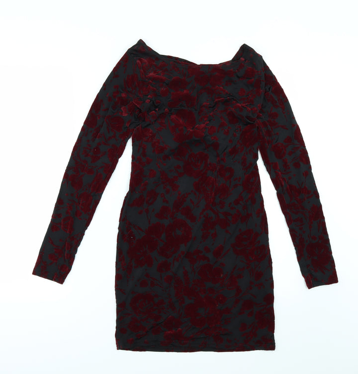 Preworn Womens Black Floral Bodycon Size 10