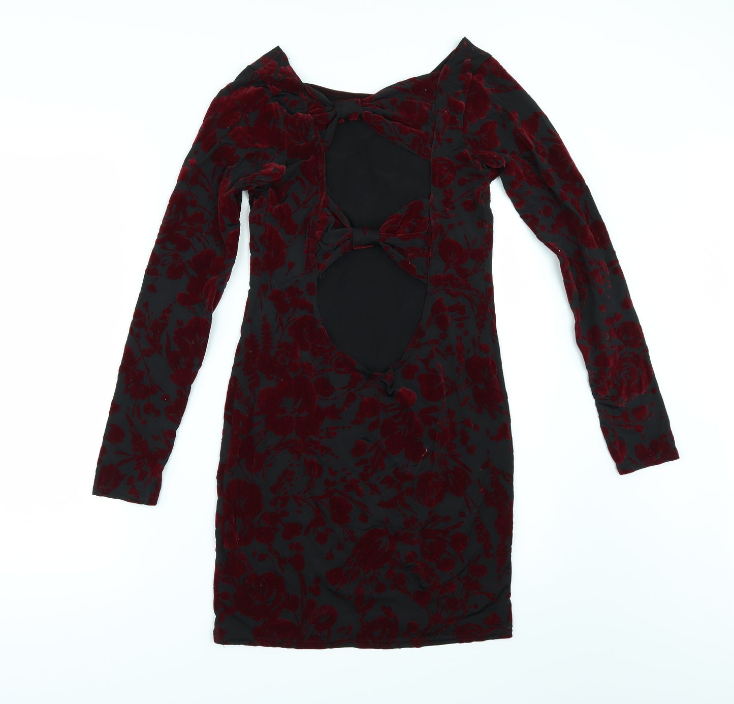 Preworn Womens Black Floral  Bodycon  Size 10
