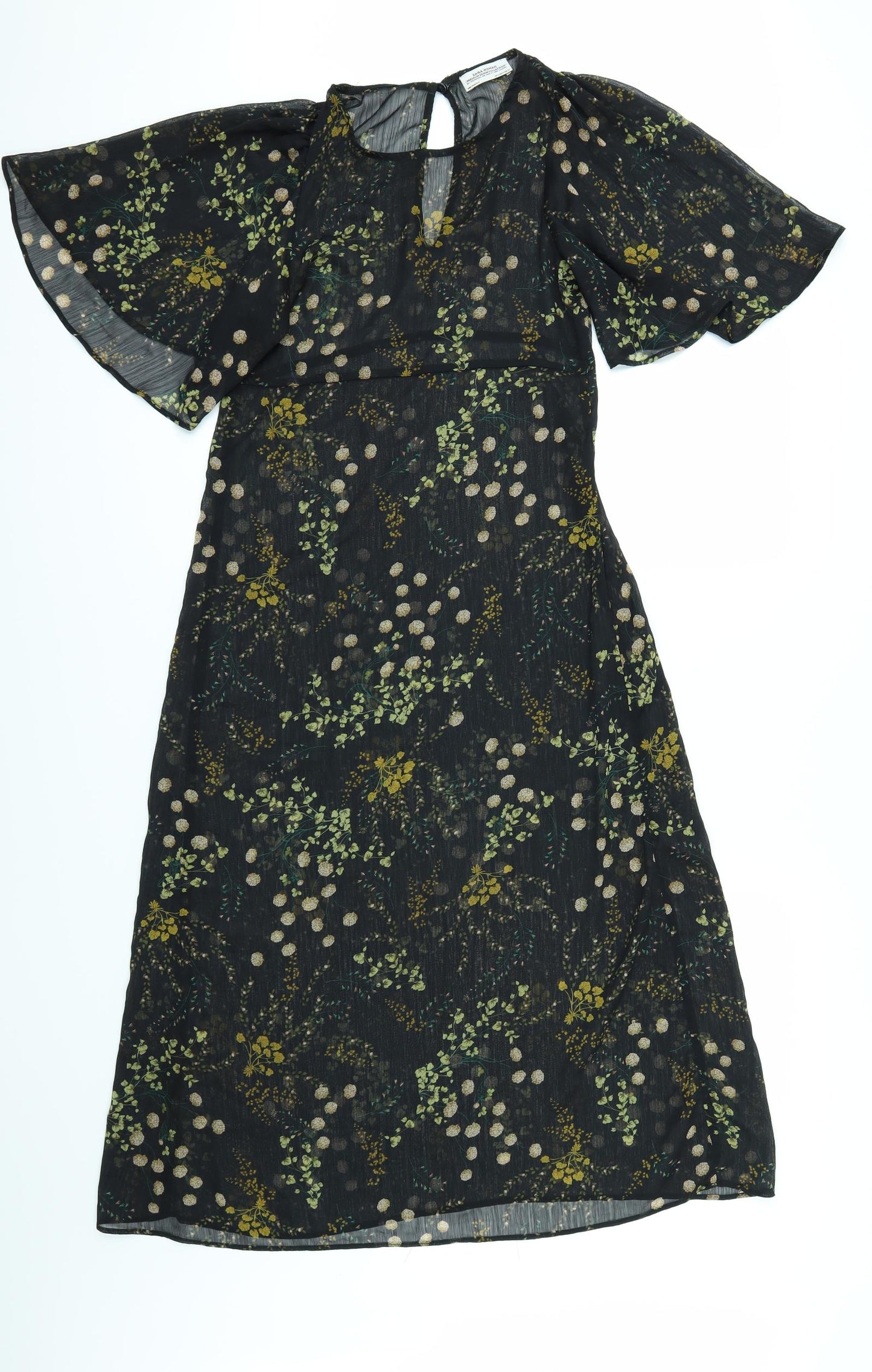 Zara Womens Black Floral  Fit & Flare  Size XS  - See Through
