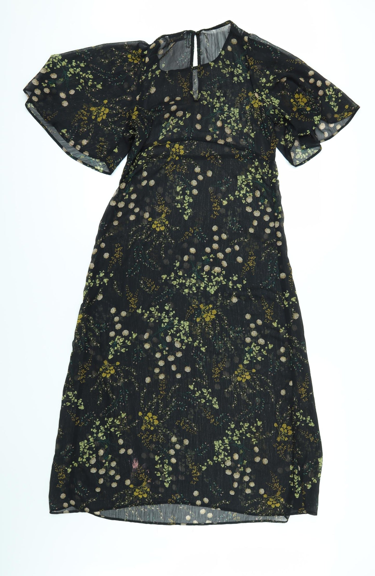 Zara Womens Black Floral  Fit & Flare  Size XS  - See Through