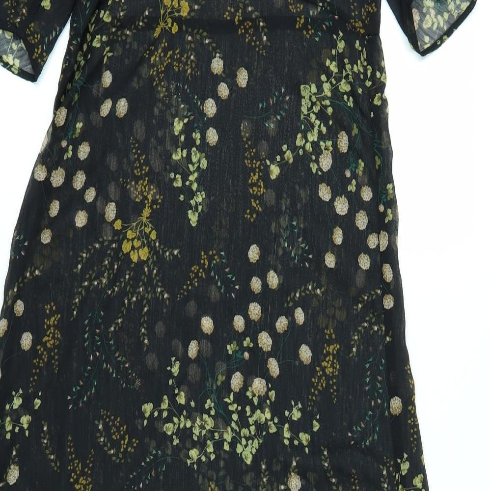Zara Womens Black Floral  Fit & Flare  Size XS  - See Through