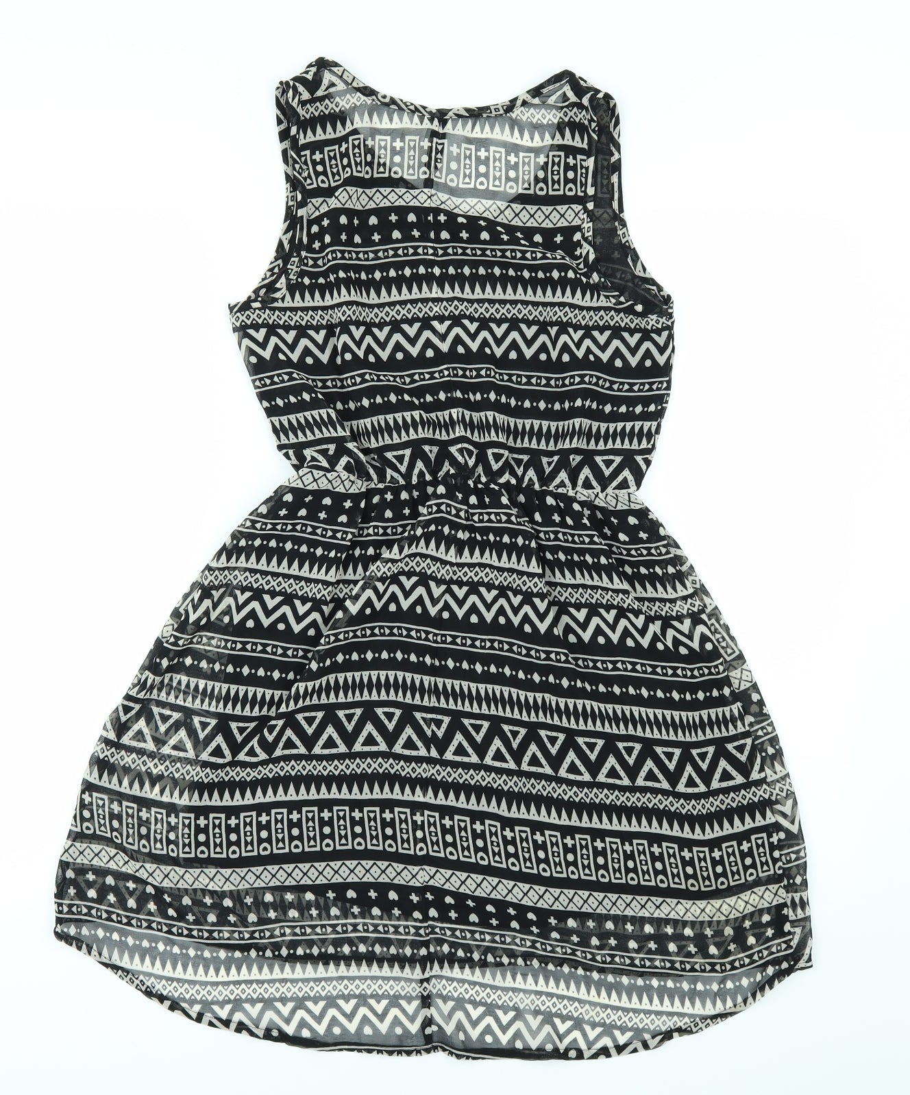 Divided by H&M Womens Black Geometric  A-Line  Size 8  - Dipped hem