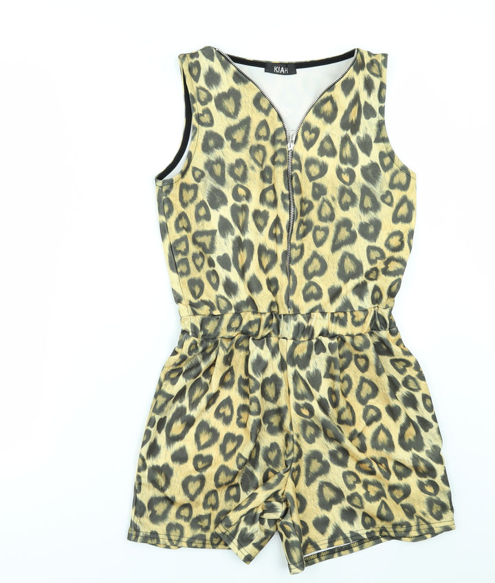 Kiah Womens Yellow Animal Print Playsuit One-Piece Size 10
