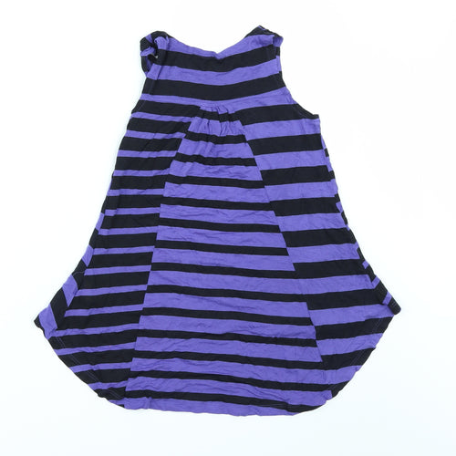Marks and Spencer Girls Purple Striped  Basic T-Shirt Size 8-9 Years