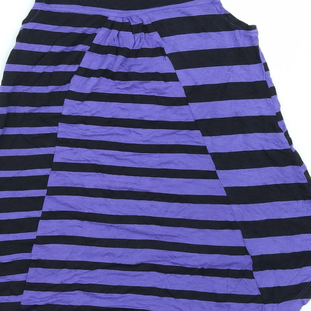 Marks and Spencer Girls Purple Striped  Basic T-Shirt Size 8-9 Years
