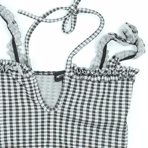 PRETTYLITTLETHING Womens Black Check  Cropped Blouse Size 4