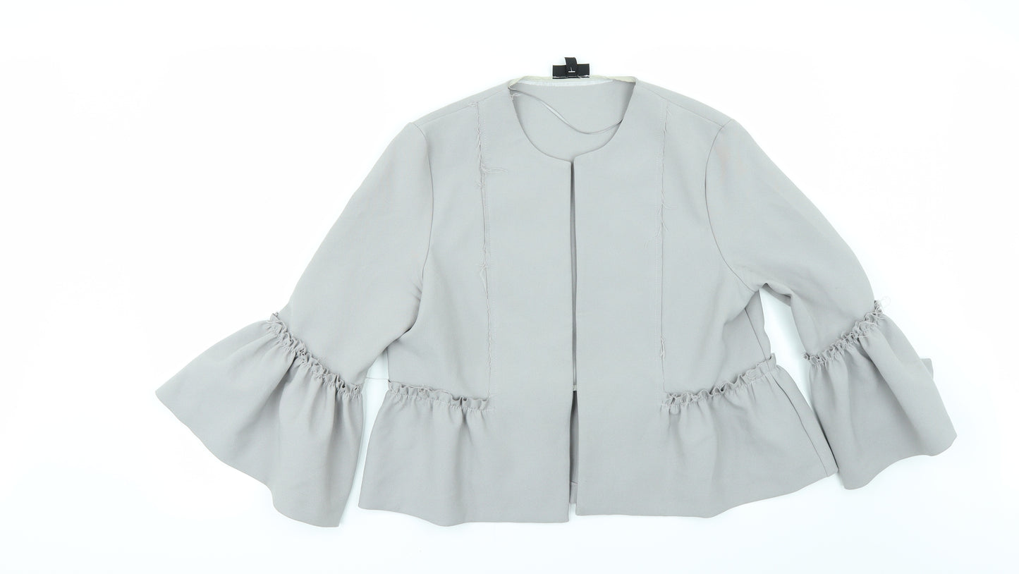 TopshopO Womens Grey   Jacket  Size 14  - Edge to Edge