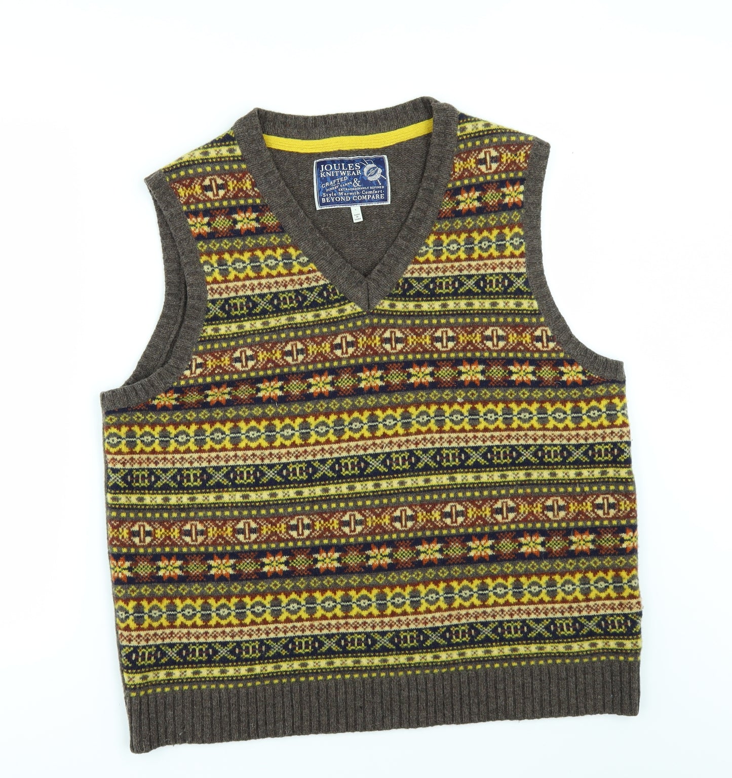 Joules Mens Brown Geometric  Vest Jumper Size L