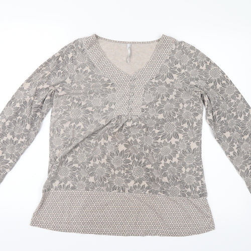 Bm Casual Womens Brown Floral  Basic T-Shirt Size 12
