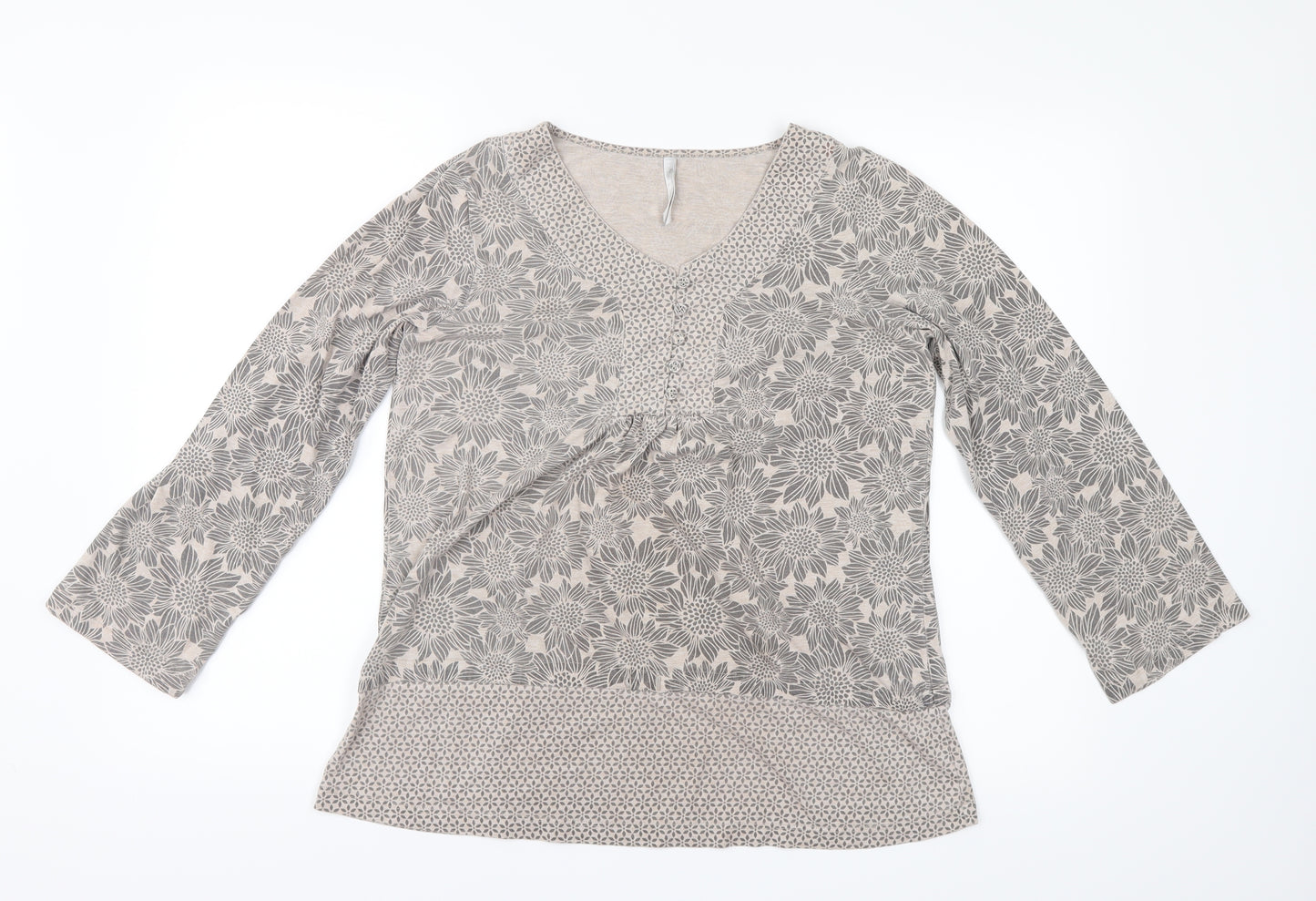 Bm Casual Womens Brown Floral  Basic T-Shirt Size 12