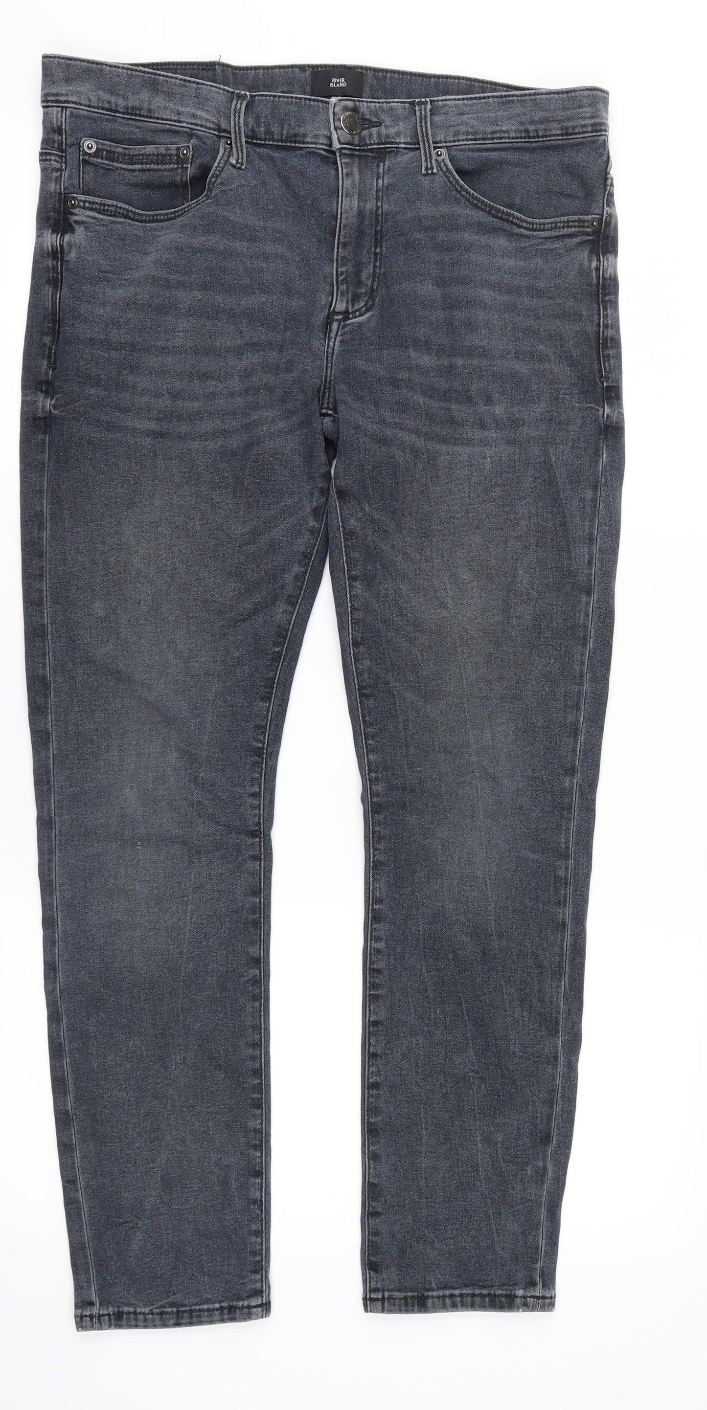 River Island Mens Grey  Denim Skinny Jeans Size 32 in L28 in
