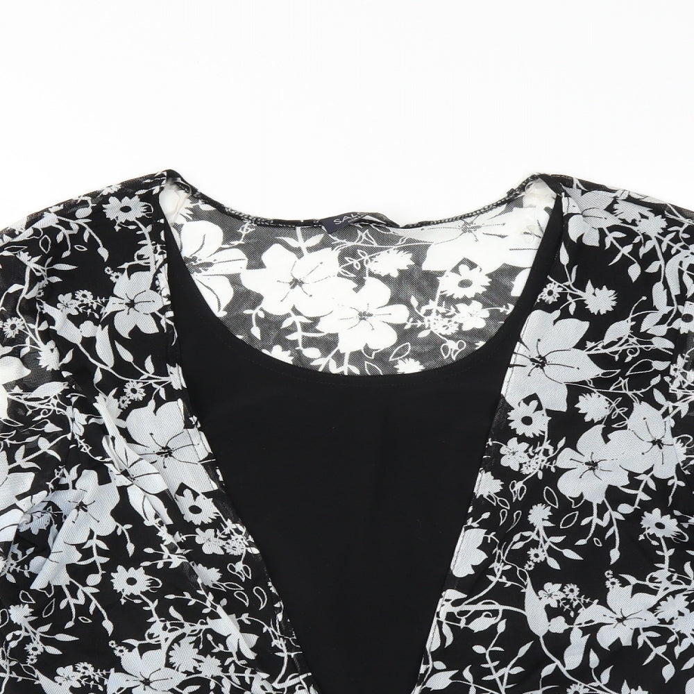 Saloos Womens Black Floral  Basic Blouse Size XL