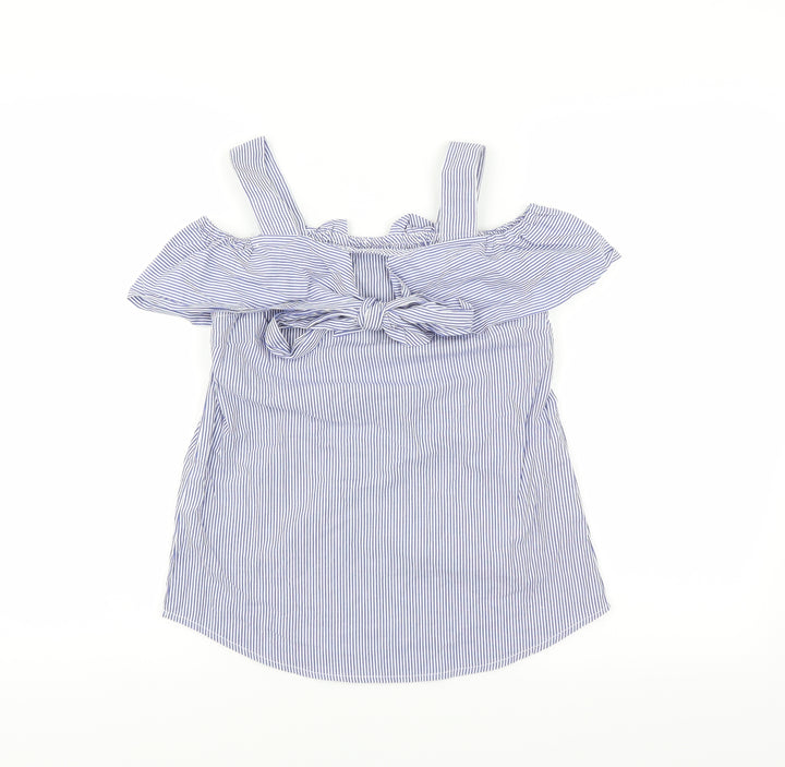 Primark Womens Blue Striped Basic Blouse Size 4