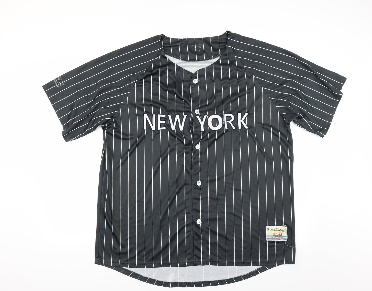 Preworn Mens Black Striped  Basic T-Shirt Size L  - new york