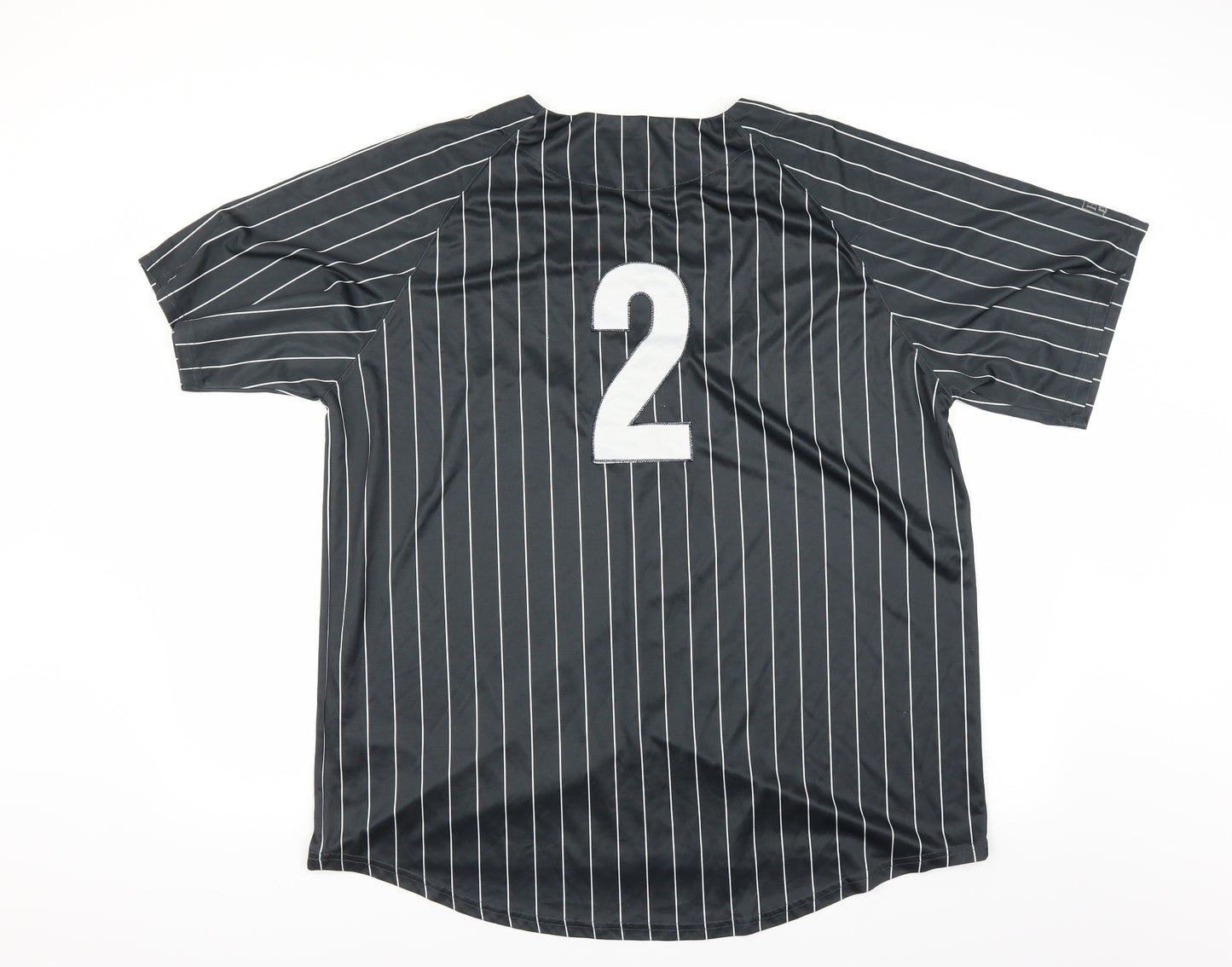 Preworn Mens Black Striped  Basic T-Shirt Size L  - new york