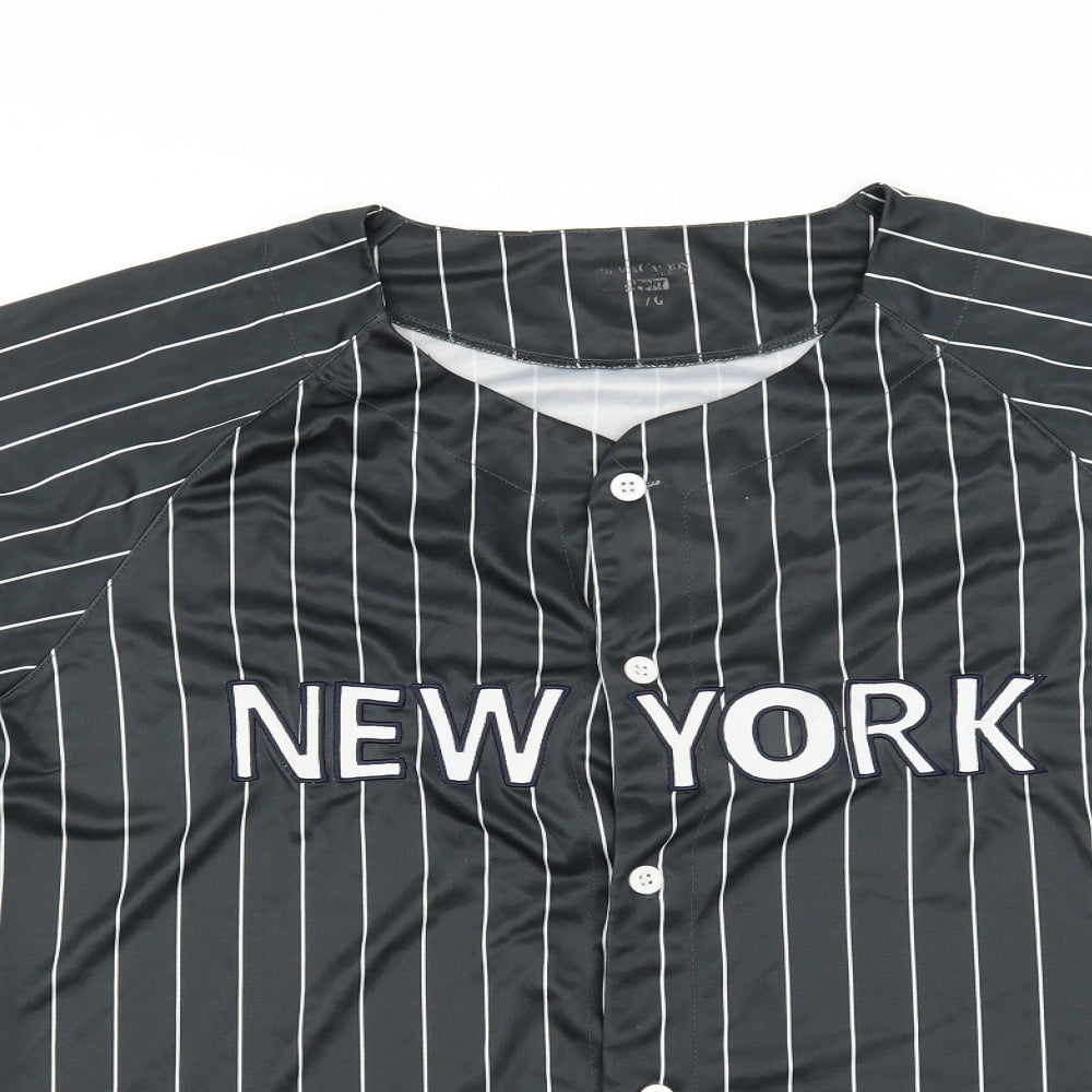 Preworn Mens Black Striped  Basic T-Shirt Size L  - new york