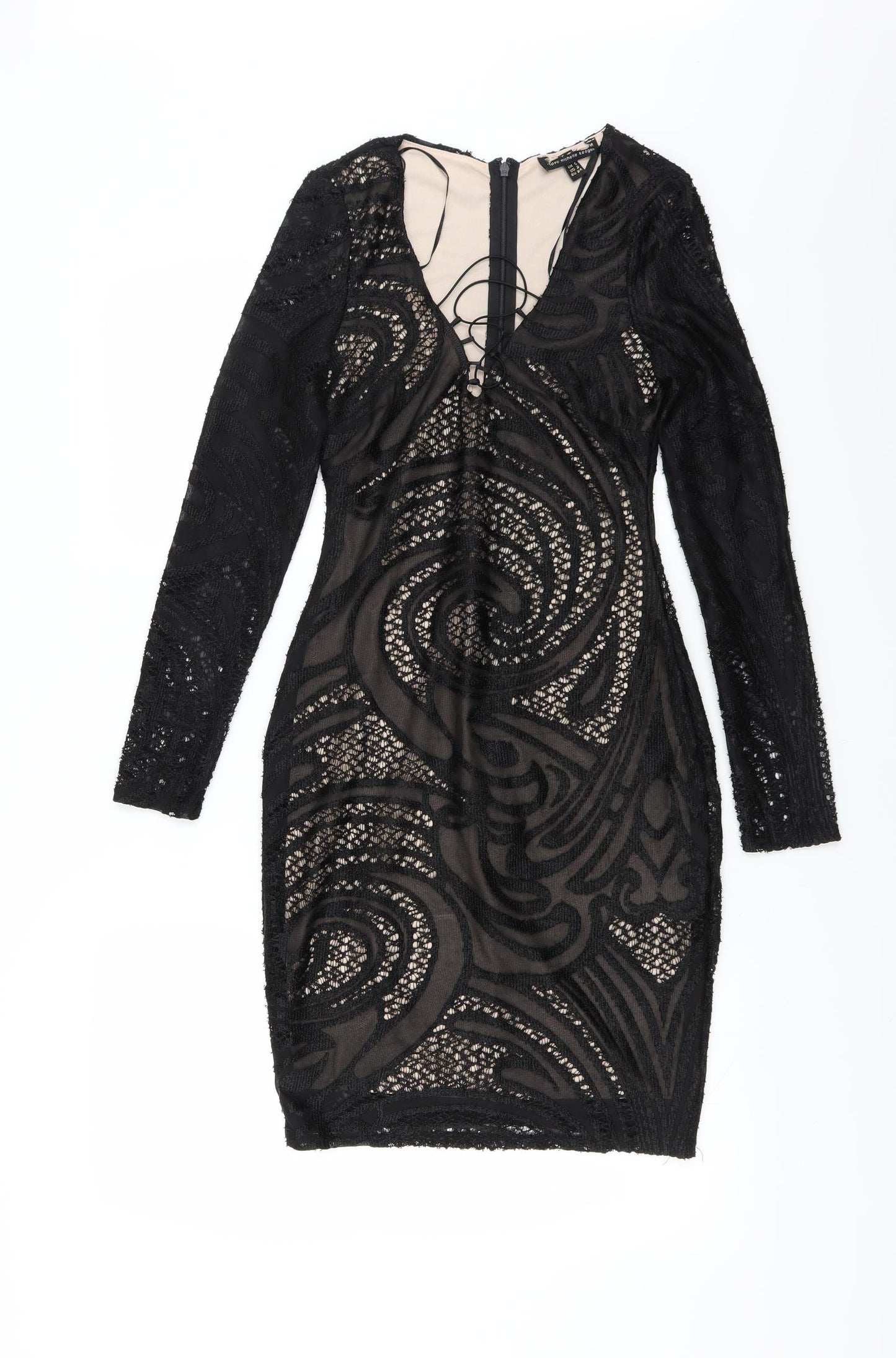 Lipsy Womens Black Geometric  Bodycon  Size 6