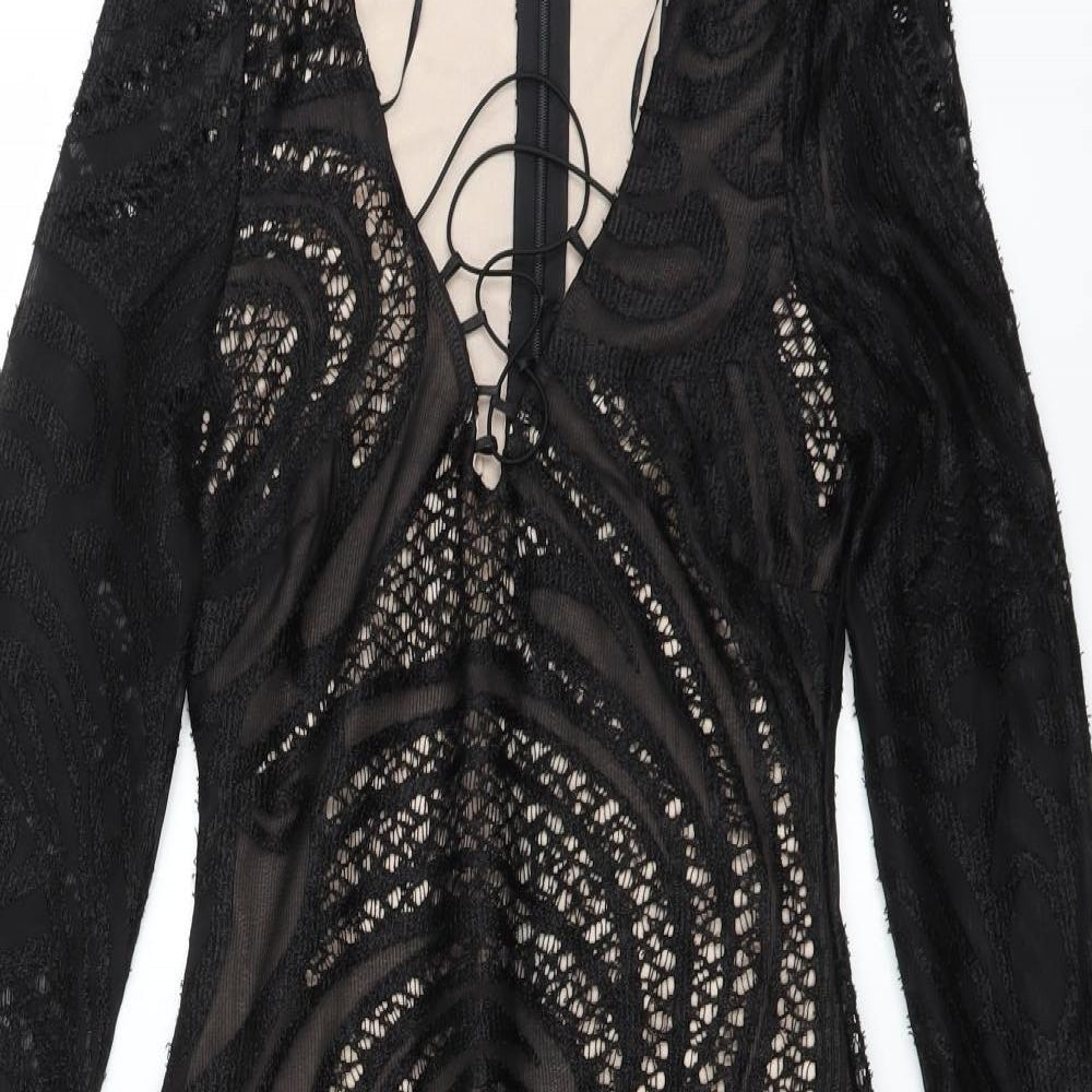 Lipsy Womens Black Geometric  Bodycon  Size 6