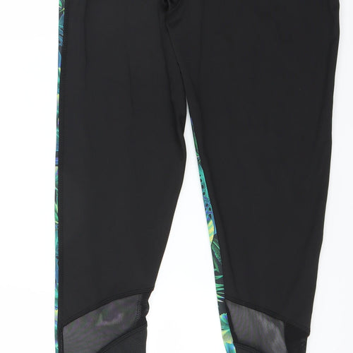 Primark Womens Black Floral  Compression Leggings Size 8 L29 in - leaf print