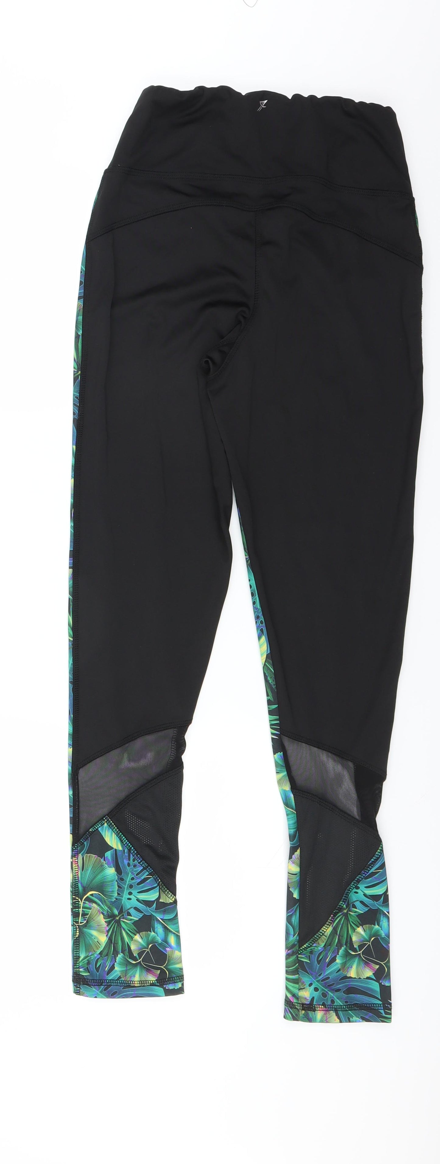 Primark Womens Black Floral  Compression Leggings Size 8 L29 in - leaf print