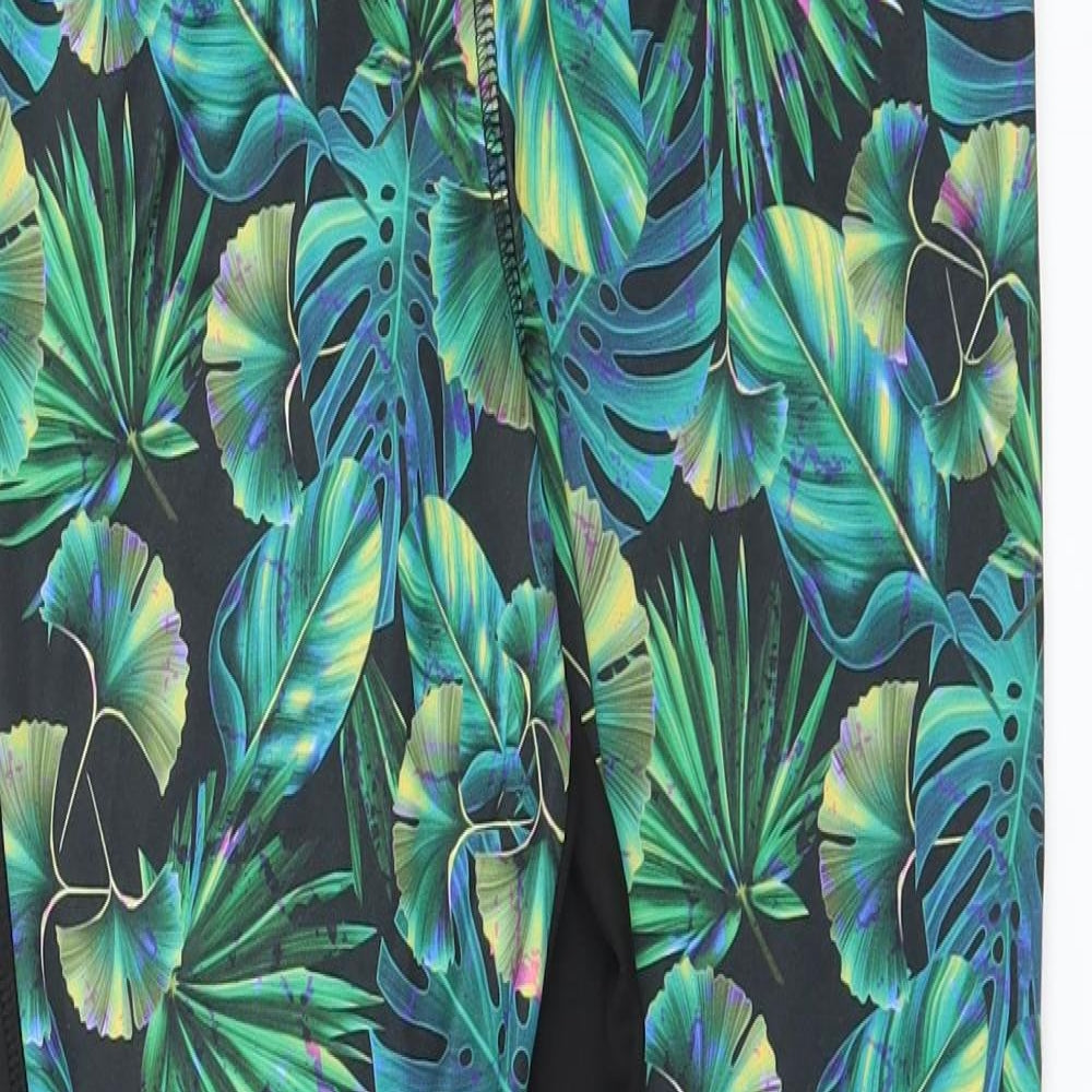 Primark Womens Black Floral  Compression Leggings Size 8 L29 in - leaf print