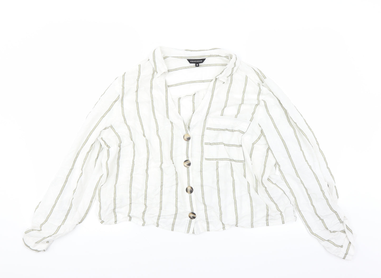 Peacocks Womens White Striped  Basic Blouse Size 18
