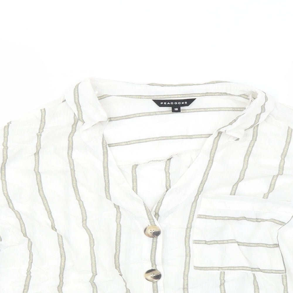 Peacocks Womens White Striped  Basic Blouse Size 18
