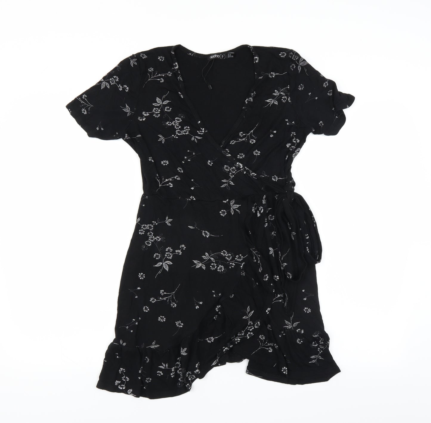 Boohoo Womens Black Floral  Wrap Dress  Size 10