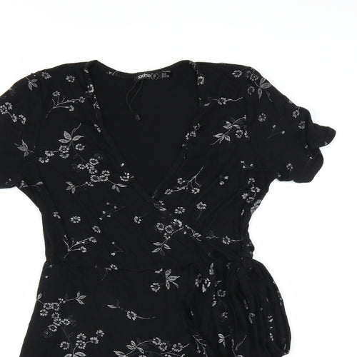 Boohoo Womens Black Floral  Wrap Dress  Size 10