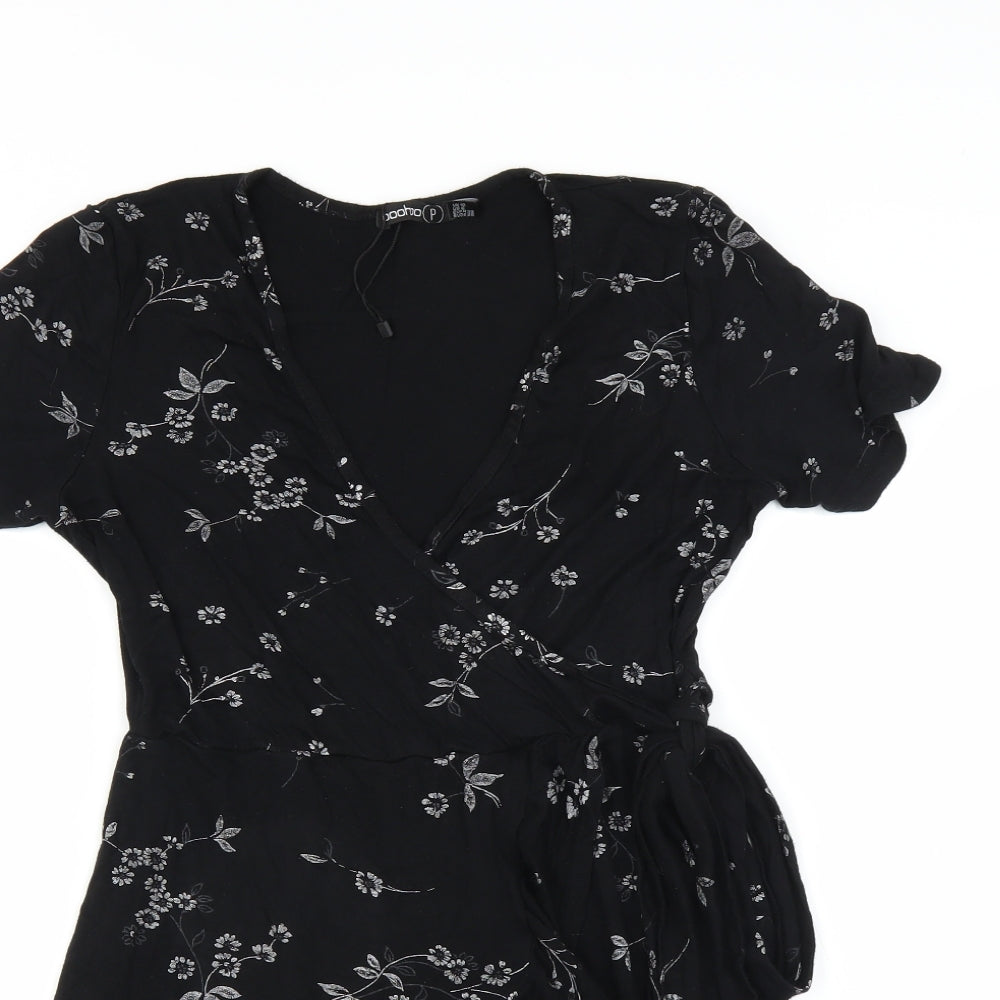 Boohoo Womens Black Floral  Wrap Dress  Size 10