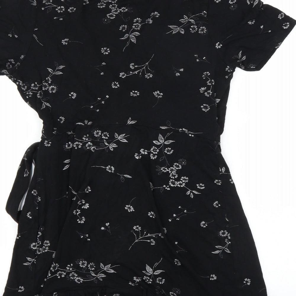 Boohoo Womens Black Floral  Wrap Dress  Size 10