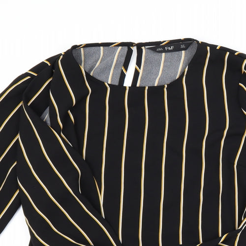 F&F Womens Black Striped  Basic Blouse Size 10