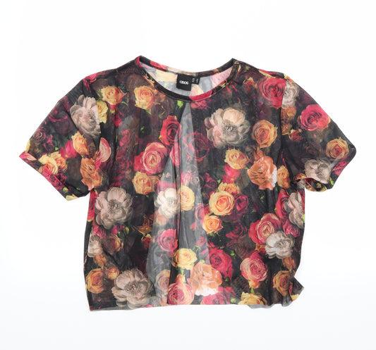 Front view of ASOS women’s black floral basic blouse, size UK 10