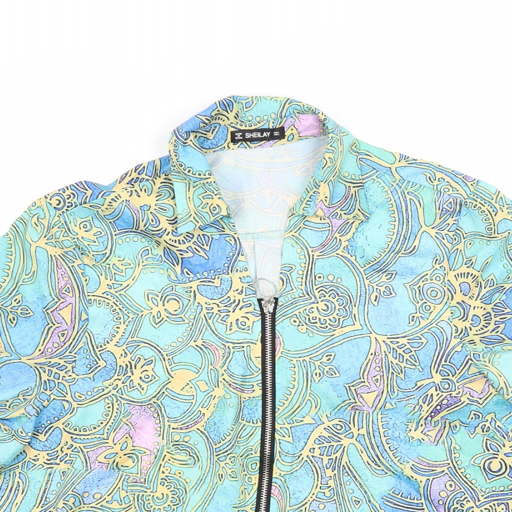 shelays Womens Green Floral  Basic Blouse Size L