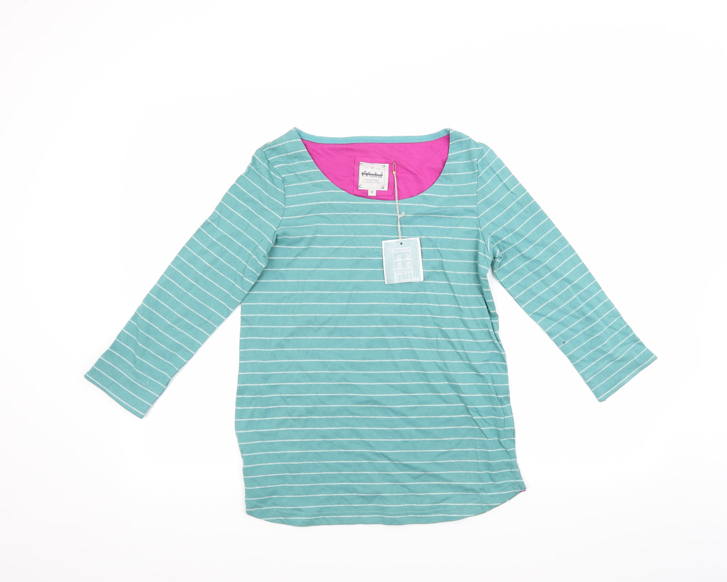 Mistral Womens Green Striped  Basic T-Shirt Size 8