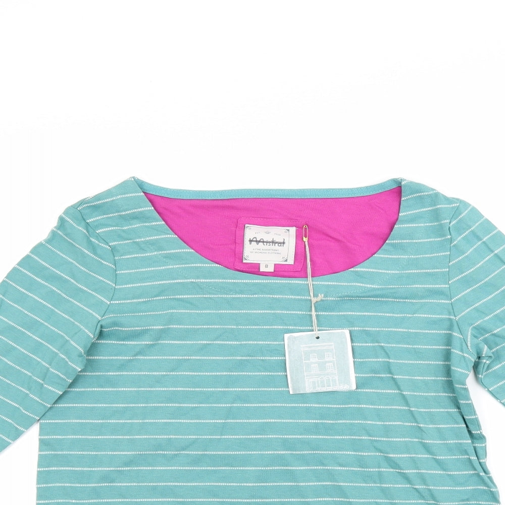 Mistral Womens Green Striped  Basic T-Shirt Size 8