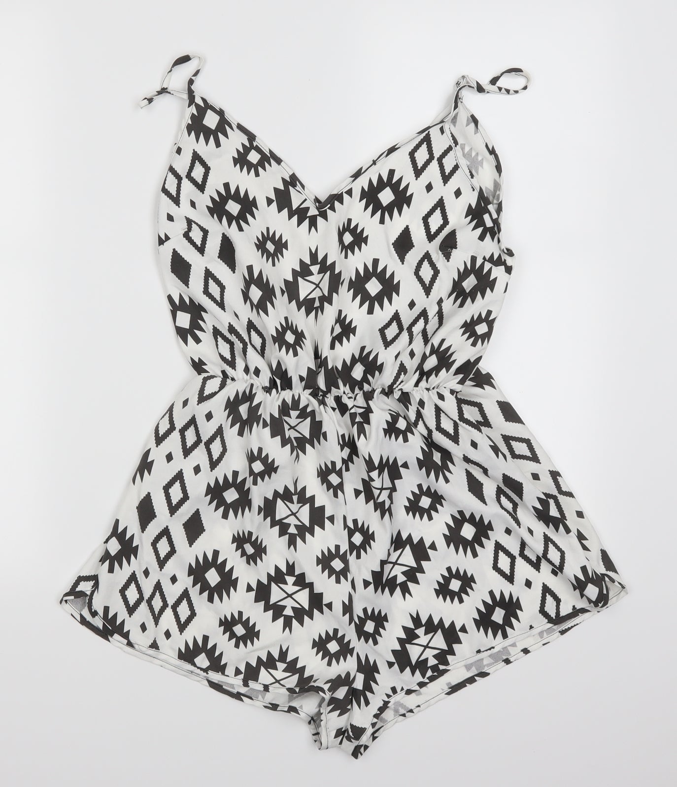 Preworn Womens White Geometric  Playsuit One-Piece Size XL