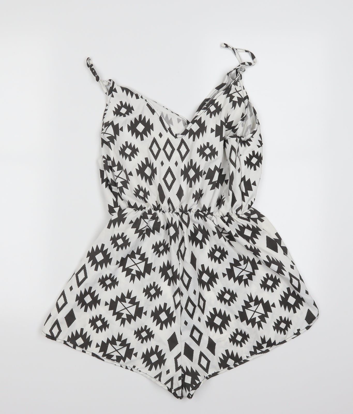 Preworn Womens White Geometric  Playsuit One-Piece Size XL