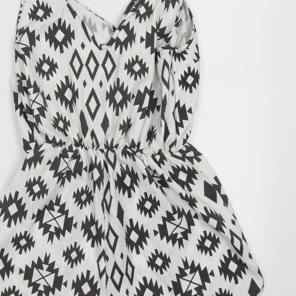 Preworn Womens White Geometric  Playsuit One-Piece Size XL
