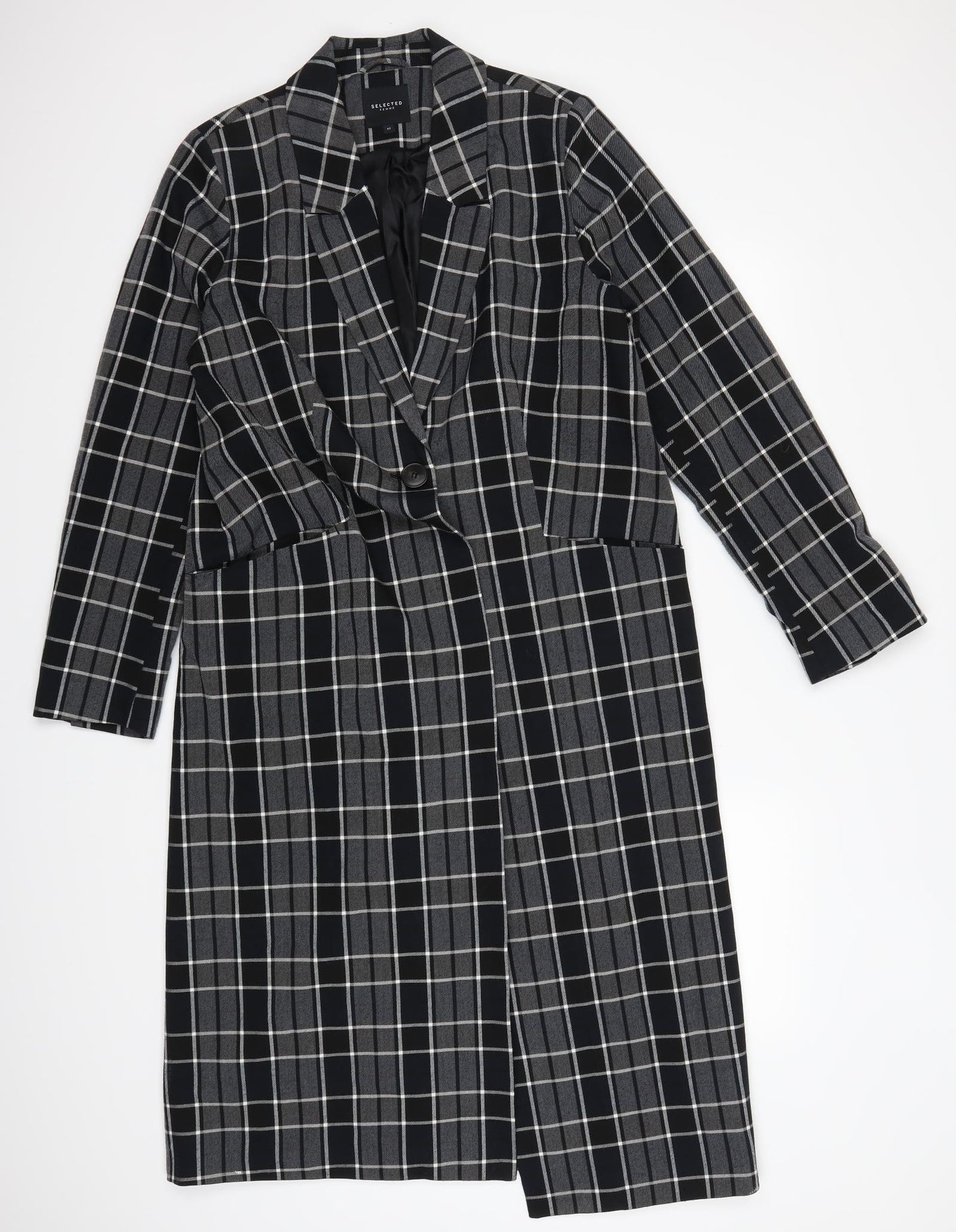 Slected Womens Grey Check  Overcoat Coat Size 14