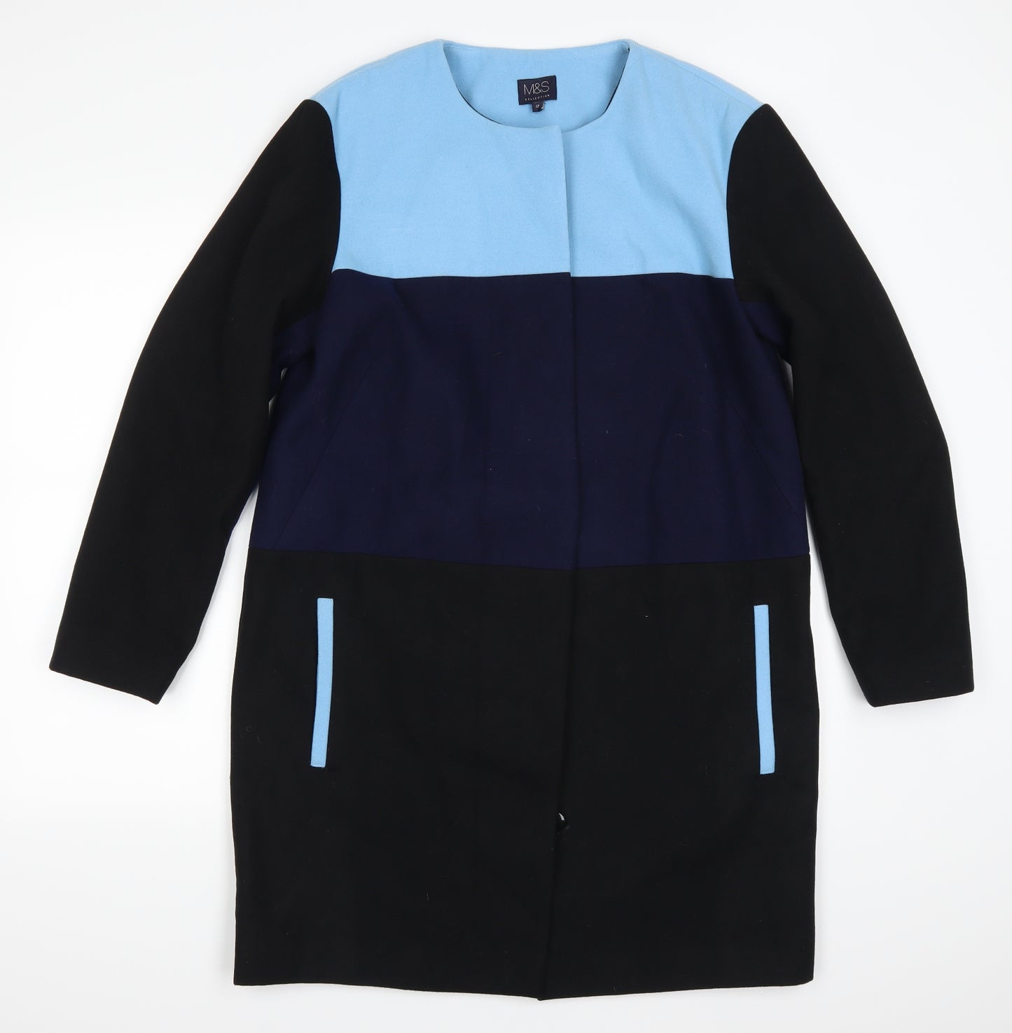 Marks and Spencer Womens Blue Striped  Overcoat Coat Size 12
