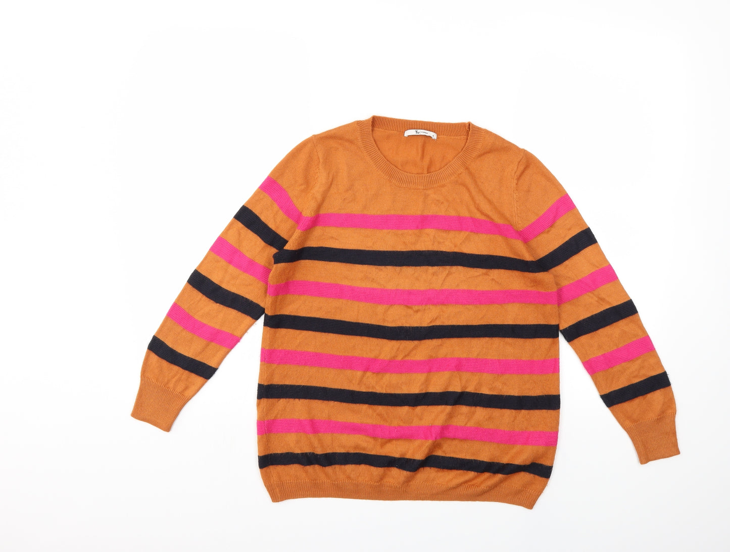 TU Womens Brown Striped Knit Pullover Jumper Size 8