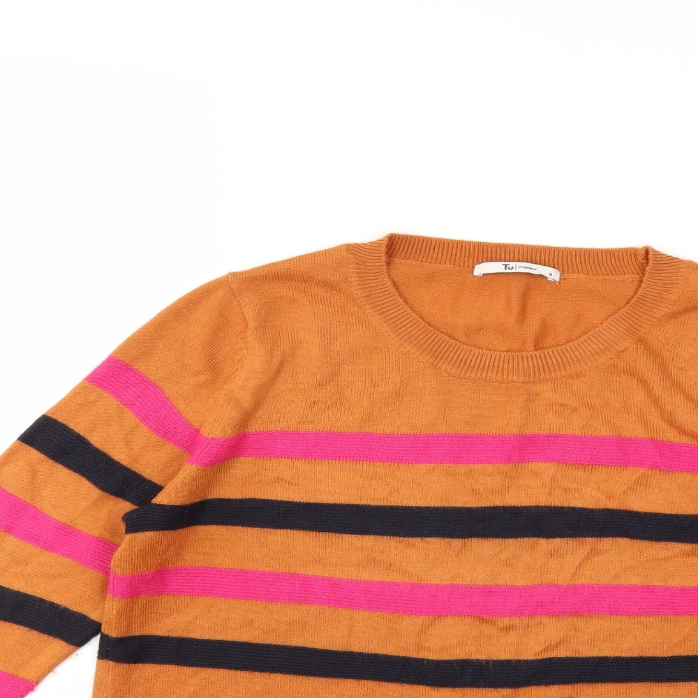 TU Womens Brown Striped Knit Pullover Jumper Size 8