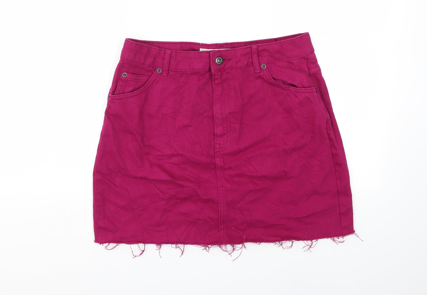 Topshop Womens Pink  Denim Mini Skirt Size 12